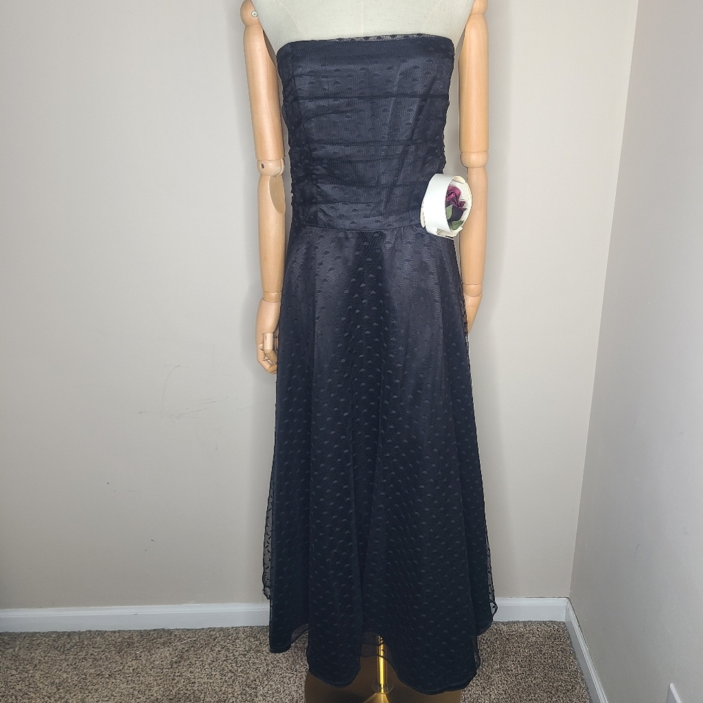 Vintage Scott McClintock Swiss Dot Midi Formal Black Dress Size 12 80s‎